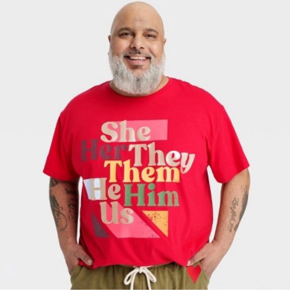 Take Pride Adult Tee Shirt - Pronouns Red size Medium - Picture 2 of 3